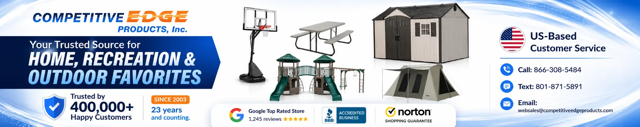 US-based customer service, call 866-308-5484, 801-871-5891, email websales@competitiveedgeproducts.com